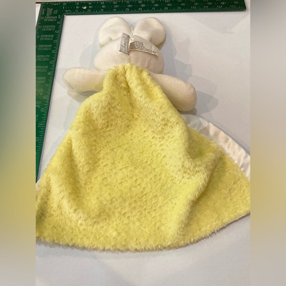 Rare Stephan Baby Lovey Bunny Rabbit Security Blanket Yellow White plush Blankie - Picture 11 of 11